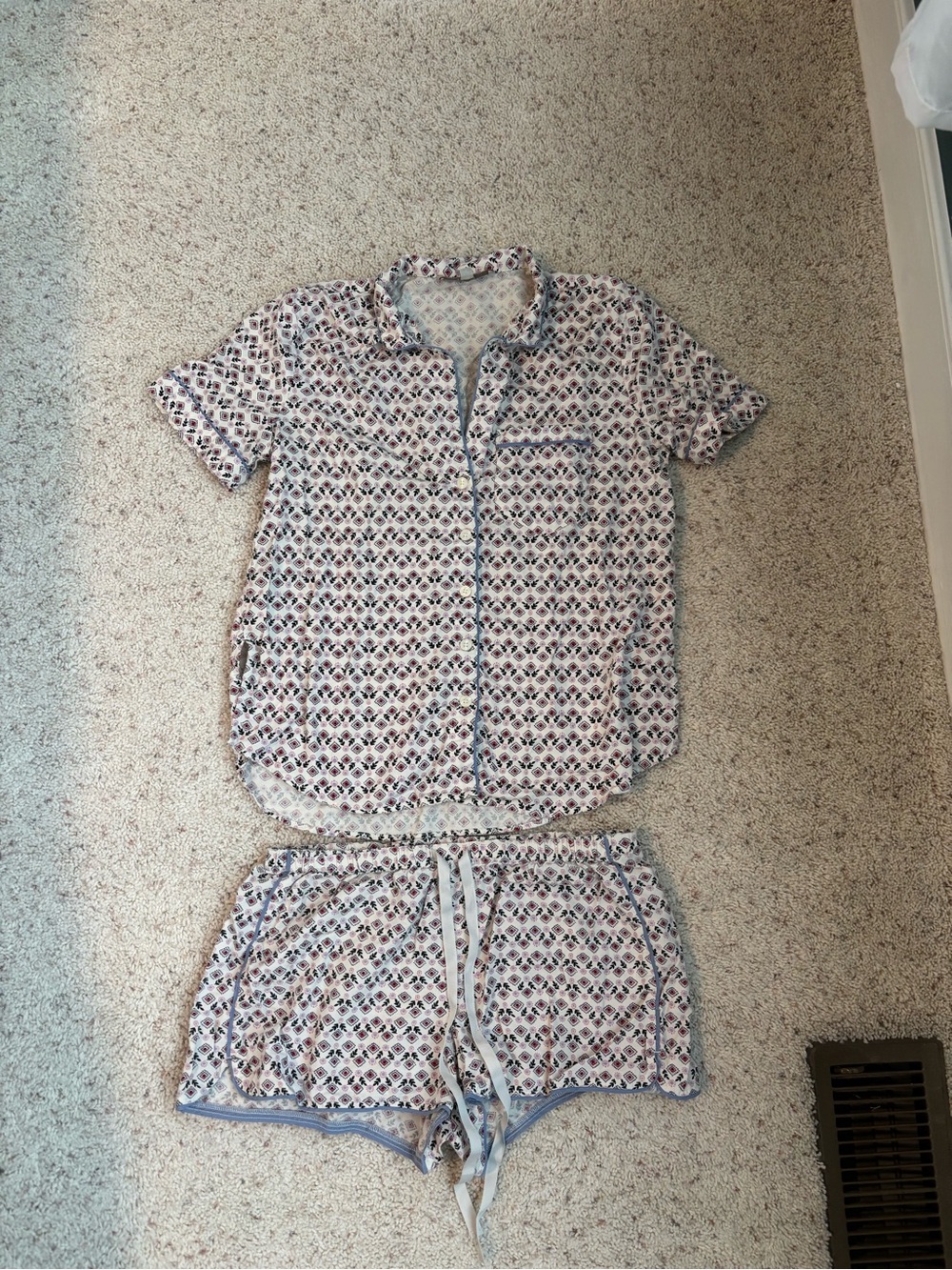 LOFT White Pink Blue Geometric Short Pajama Set